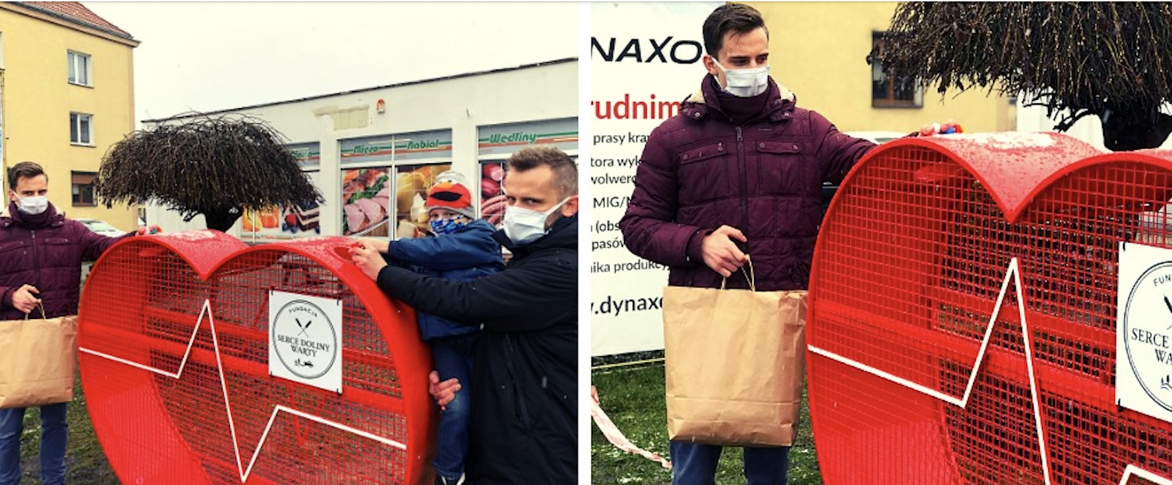 rodzina wrzucająca nakrętki do pojemnika